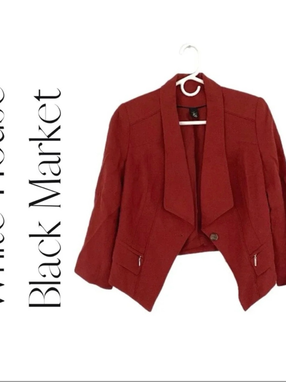 White House Black Market Cropped Burnt Orange Linen Blend Blazer Size 14